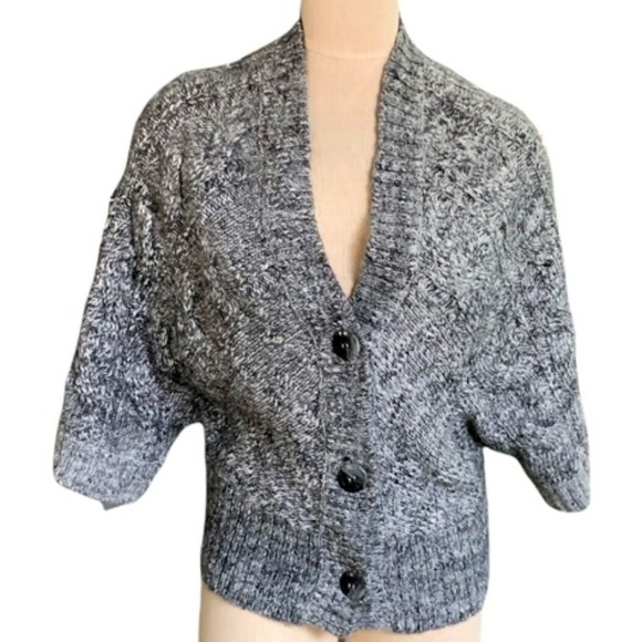 Nine West Chunky BOHO Wool Alpaca Blend Sz L Gray Cardigan Sweater 251A - Picture 1 of 6